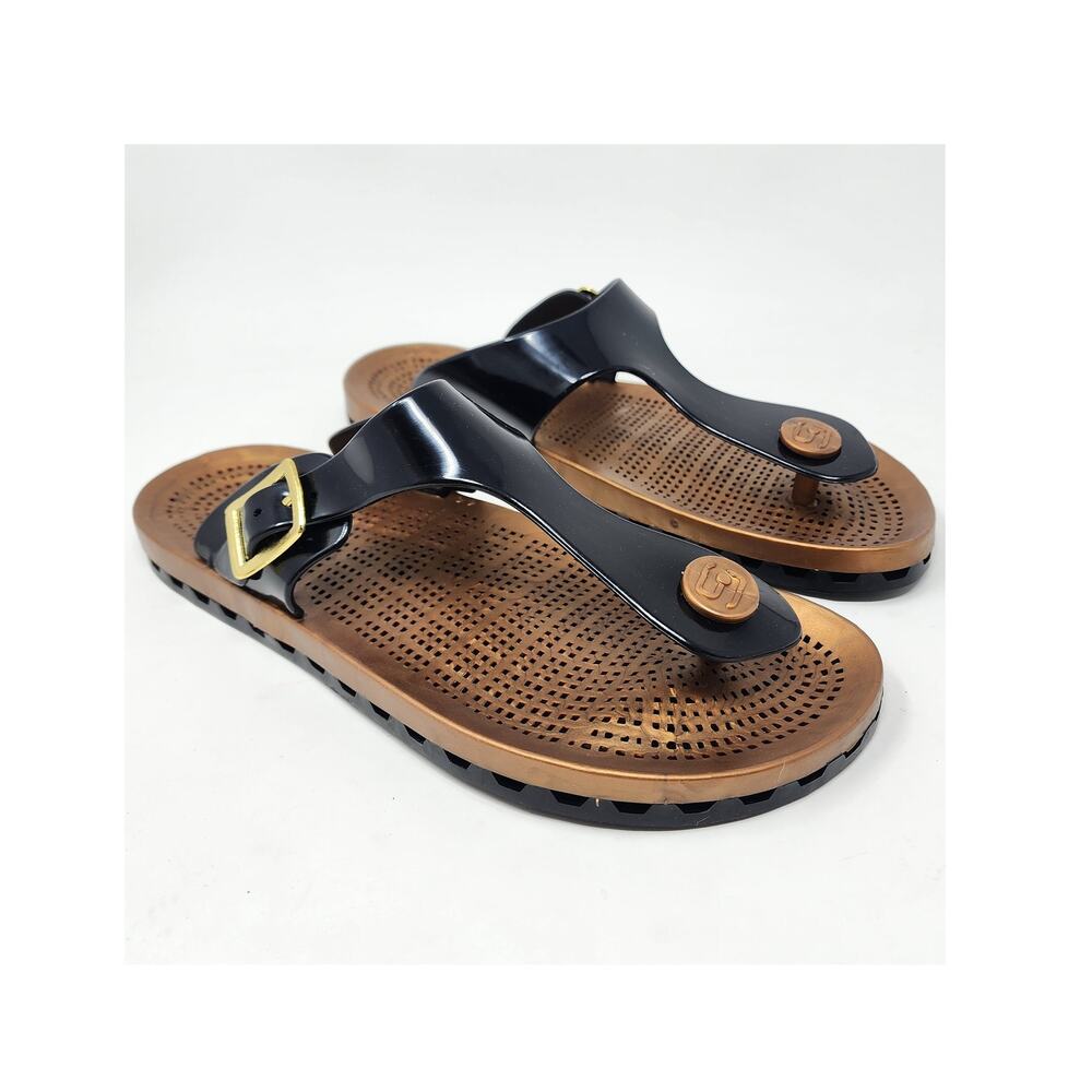 Sensi Taormina Sandals Women 9M Prestige Thong Sandal in Black and Gold Rubber